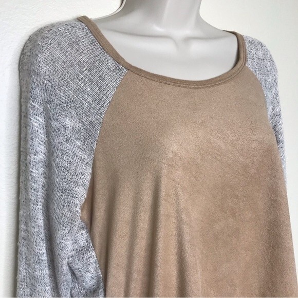 Vintage Rods Western Tan Faux Suede Front Sweater Knit Sleeves Top Women Large - Picture 2 of 10